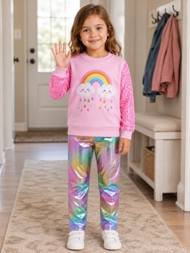 Image of RETSUGO Toddler Girls 2 Piece Outfits Long Sleeve Sweatshirt Leggings Pants Fall Winter Casual Clothes Sets 3‑8 Years