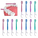 12 cepillos de dientes desechables con pasta de dientes, cepillos de dientes desechables 5 en 1 con pasta de dientes + espinillas + raspador de lengua + hilo dental, mini cepillo de dientes para