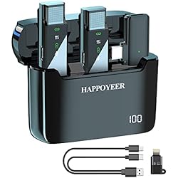 HAPPOYEER Micrófono Lavalier inalámbrico,Estuche de Carga con Pantalla LED con iPhone/iPad/Android Type-C 2.4GHz micrófono Mini Clip-on Lapel para vlogging