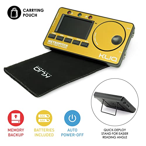 Kliq Metropitch - Metronome Tuner For All Instruments - With Guitar, Bass, Violin, Ukulele, And Chromatic Tuning Modes - Tone Generator - Carrying Pouch Included, Gold #TOP3