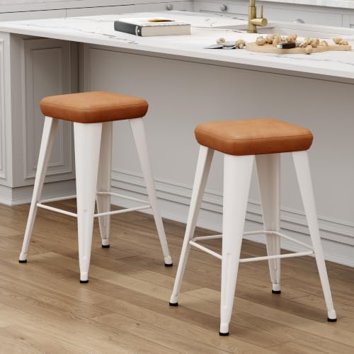 Image of Yongchuang Bar Stools Set of 2, 24 inch Backless Upholstered Counter Stools with Metal Legs Modern PU Leather Kitchen Island Barstools
