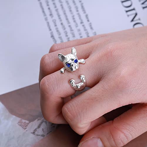 Wendalern Dog Ring for Women Girls Adjustable Open Puppy-shaped Ring Lovely Blue Eye Dog Animal Finger Ring Bulldog Dog Pet Gift Jewelry for Dog Lovers - Image 2