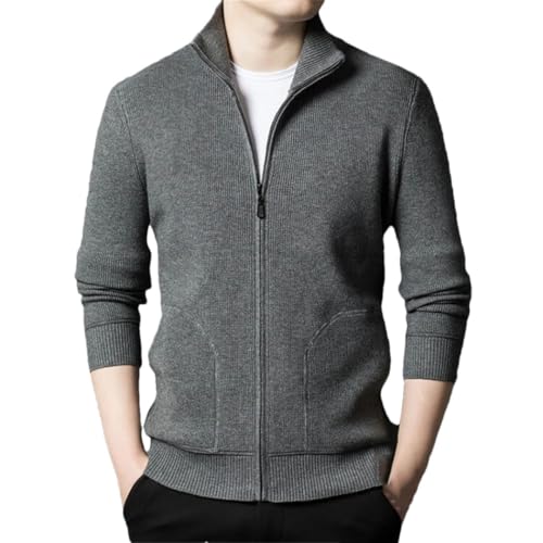Men Solid Long-Sleeved Knitwear Stretch Zipper Knit Cardigan Casual Slim Warm Sweater Outwear
