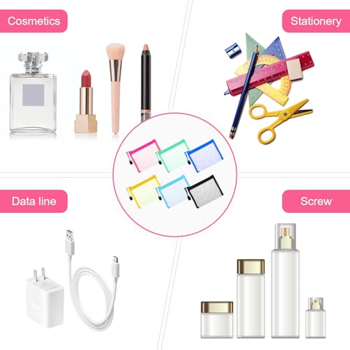 6pcs Mesh Bags with Zipper Nylon Makeup Cosmetic Bag Pouches Mini Zipper Mesh Bags Travel Organizer Case For Purse Travel Toiletry Bag For Toiletry Coin Lipstick Key Card Office Supplies Multicolor4