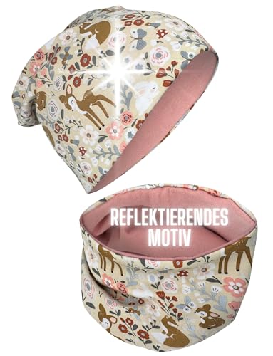 HECKBO Waldtiere Kinder Beanie Mütze & Loopschal – Reflektierend –...