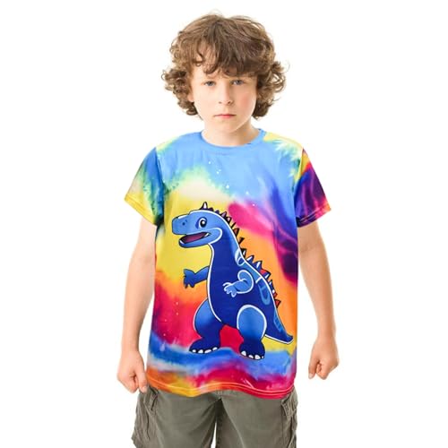 Image of Boys Tie Dye Shirts 3-12 Years Hippies Senior Crewneck Short Sleeve Rainbow Tee for Kids (US, Age, 3 Years, 5 Years, Dinosaur)