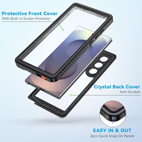 Image of Lanhiem for Samsung Galaxy S25 Ultra Case, IP68 Waterproof Dustproof, Built-in Screen Protector, Rugged Full Body Shockproof Protective Cover for Galaxy S25 Ultra 5G 6.9 Inch, Black