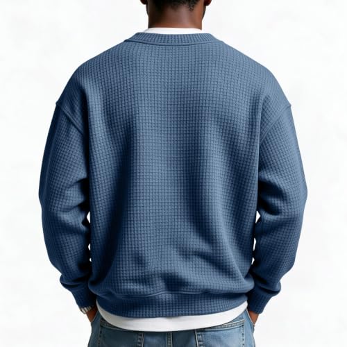 Waffle Shirts for Men Long Sleeve V Neck Fake 2 Piece Casual Layered Shirt - image 5