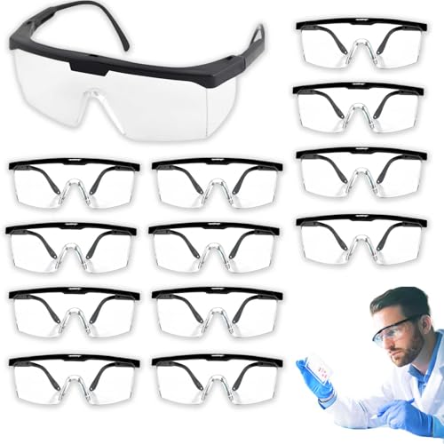 CLDURHGE 12 Piezas Gafas de Seguridad Con Lentes Transparentes Gafas Protectoras, Gafas de protección trabajo, gafas seguridad ajustables, lentes policarbonato resistentes, blanco, unisex