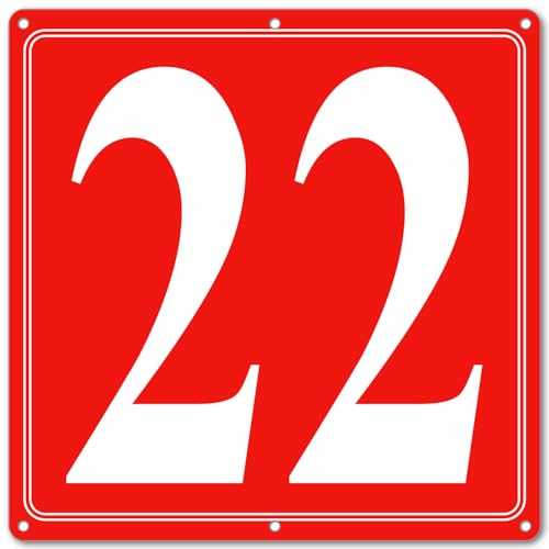 Image of Premium Aluminum Number Signs 22, Metal 12 inch X 12 inch Red Numbered Signs Outdoor for Parking Lots, Floor, Dock, Court, Aisle, Field, High Visibility, No Fade, Weather-resistant