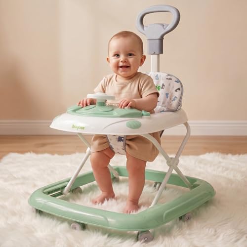 Image of Baybee Baby Walkers for 6-18 Month Baby Boy and Girl with Parental Handle | Interactive Musical Activity, Removable Play Panel & Feeding Tray, Breathable Soft Mesh Seat, Foldable Portable Design | Push Walker for kids (Green)