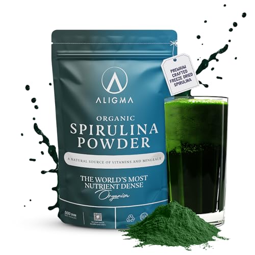 Aligma Organic Spirulina Powder 500g for Immune System Booster - Super Greens Powder Loaded with Vital Nutrients & High in Vitamins, Calcium, Gluten Free & Vegan Protein Powder |Resealable Package
