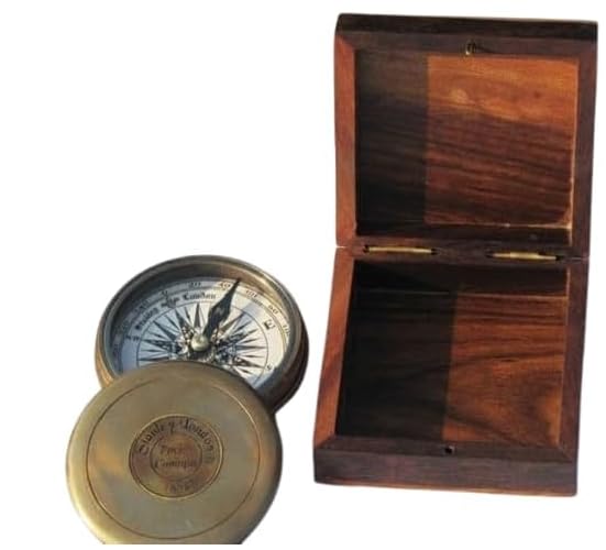 Brújula Náutica Vintage de Latón con Caja de Madera Estilo Antiguo miniatura 1