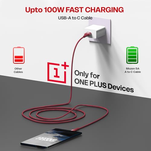 Image of Amkette Mozen Flow Orignal USB-A to Type-C Oneplus Type C Fast Charging Cable100W,5A|OnePlus13,13S,13R,12,12R,11,11R,10,10T,10Pro,9,9RT,9R,9Pro,8,8T,7T,7Pro,Nord5,CE5,CE4,CE3,CE2lite,4,3,2,2T|1.2m