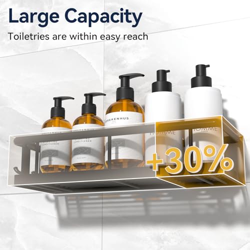 YASONIC Shower Caddy Adhesive, No Drill Bathroom Shower Organizers, with Removable Hooks and Soap Holder, Rust Proof Shower Shelves, Wall-Mounted Shower Holder, 3 Pack, Black