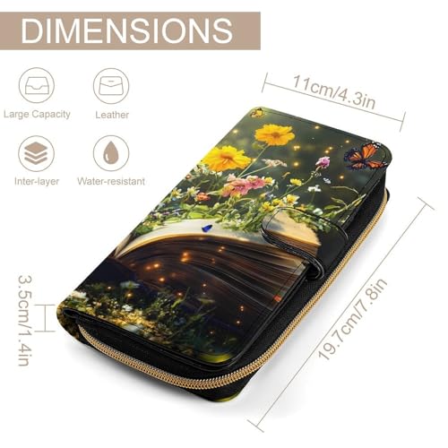 Butterfly Flowers Book Women's Long Wallets Leather Card Holder Purse Zippered Buckle Clutch Handbag2