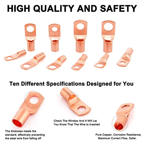 150Pcs Battery Cable Ends Awg 2 4 6 8 10 Gauge Wire Connectors,Copper Ring Terminals With Heat Shrink Set,74 Pcs Battery Terminal Connectors Cable Lugs Ring With 76Pcs Heat Shrink Tubing Kit #TOP2