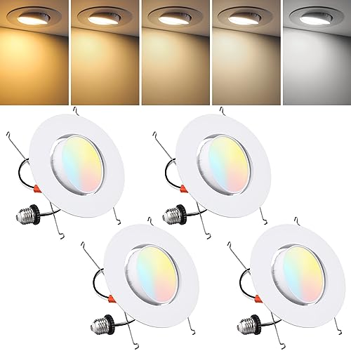 Torchstar A-29492 6 Inch 5Cct Retrofit Led Gimbal Recessed Lighting, Cri90+ Dimmable Swivel Led Directional Can Lights, 360&60 Degree Adjustable, 2700K/3000K/3500K/4000K/5000K, Aluminum Trim cover