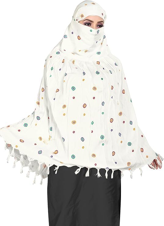 Image of Cotton Long Scarf Cum Mask Scarves Usable for Vehicle Driver | White Printed Design Fabric | Universal Size | Soft & Breathable Sun Protection | For Girl & Women