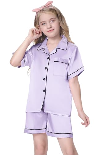 Image of Girls & Womens Satin Pajamas Set, Silk Button-Down Sleepwear 2 Piece Nightwear, 3 Years - Women XXL
