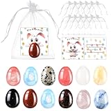 YDUNARISE 12er Kleine Ostergeschenke,Ostern Glückssteine mit Karte & Organzabeutel,Glücksbringer Ostereier,Oster Mitgebsel,Zufällige Farbe