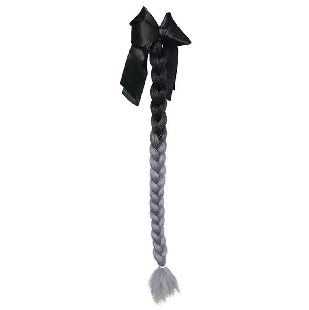 Froiny Black + Grey Suction Cup Ponytail Motorcycle Helmet Braids Woman Braids Wig For Motorbike Helmets Pigtail Ponytail With Sucker Bow