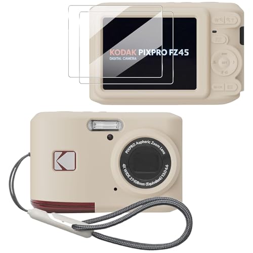 Tedubax Case for Kodak PIXPRO FZ45,FZ45 Accessories,Soft Silicone Protective Case,Comes with 2 Screen Protectors and 1 Wrist Strap - Off White