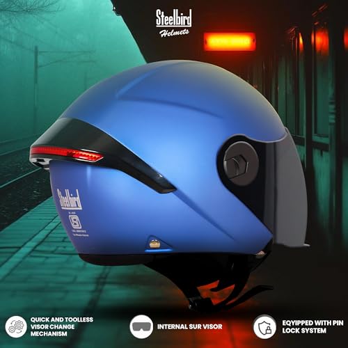 Image of Steelbird SBH-64 Brutal Plus Reflector ISI Certified Open Face Helmet for Men and Women with Extra Smoke Visor