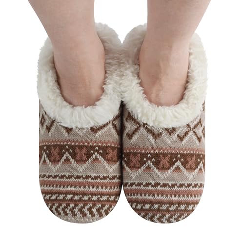 Image of Snoozies Nordic Sherpa-Lined Cozy Slipper Socks for Women Indoor, Womens Warm Slippers for Winter, Soft Slippers for Women