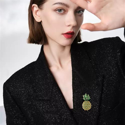 Image of Fashion Pineapple Brooch for Women Men Cartoon Fruit Brooches Lapel Pin Boutonniere Dainty Crystal Cubic Zirconia Clothing Bag Hat Accessories Wedding Bridal Banquet Clothing Decoration Unique Jewelry