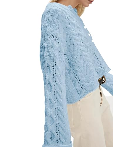 Women's Cable Knit Sweaters Loose Long Sleeve Crewneck Button Sweaters Pullover Casual Fall Outfits Fashion Clothes4