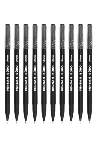 Buro Ballpoint Pens, Medium Nib (1.0mm), Black Ink, Everyday Biro Pens, Pack of 10 (Black)