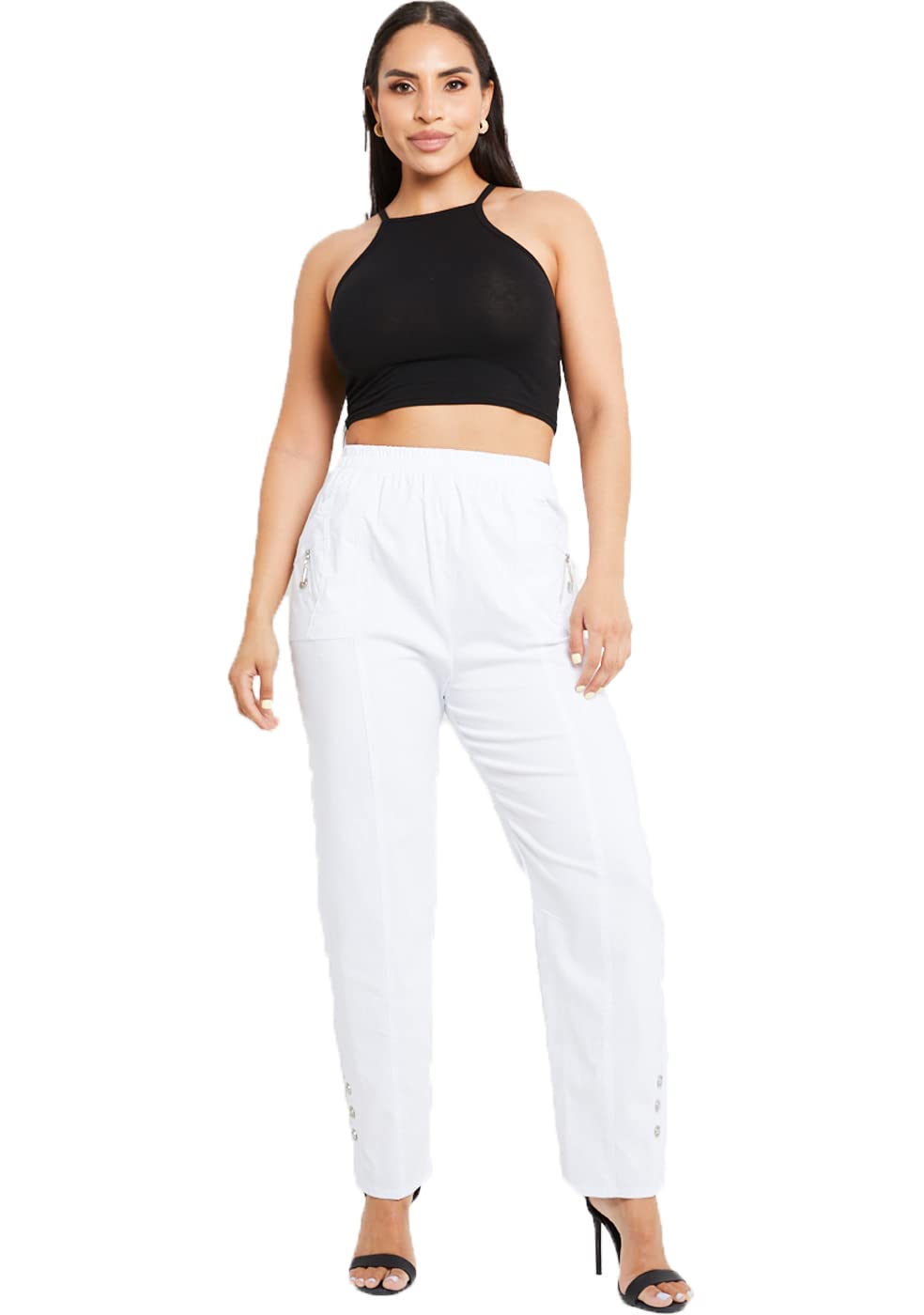 Pantalone Morbido Donna Leggero Pantaloni Eleganti Sportivi Da Donna Pantalone Larghi Casual Leggeri Elasticizzati Traspiranti Pants a Vita Alta Cotone E Lino Estivi Morbidi Curvy Taglie Forti