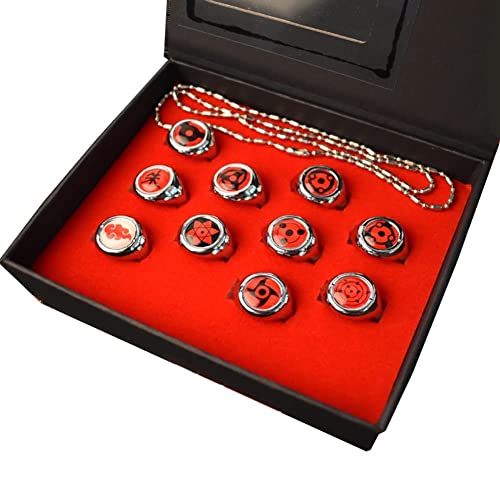 11 PCS Anime Rings With Necklace Costume Cosplay Prop Naruto Ring...