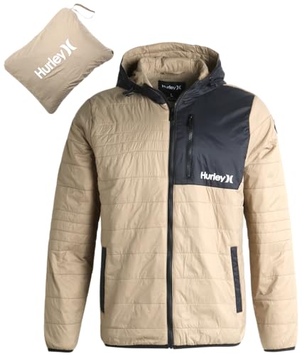 Image of Hurley Mens Puffer Jacket - Lightweight Packable Insulated Winter Coat for Men - Weather Resistant Quilted Outdoor Jacket