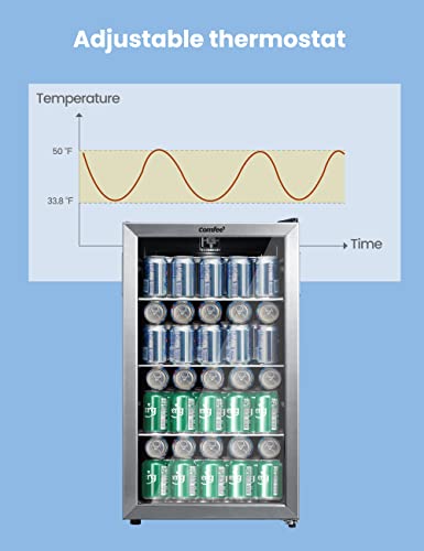 Image of COMFEE' CRV115TAST Cooler, 115 Cans Beverage Refrigerator, Adjustable Thermostat, Glass Door With Stainless Steel Frame, Reversible Hinge Door And Legs For Home, Apartment