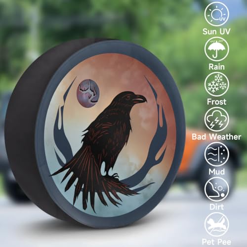 Image of Spare Tire Cover for RV Trailer, Crow Pattern Tire Covers Universal Fit for Travel Trailer Camper Jeep RV SUV Truck Waterproof Wheel Cover (15 inch for Diameter 27 inch - 29 inch)