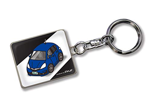 MKJP カスタムキーホルダー ホンダ フィットRS GE8 ベース:ブラック 車カラー:ブルー
