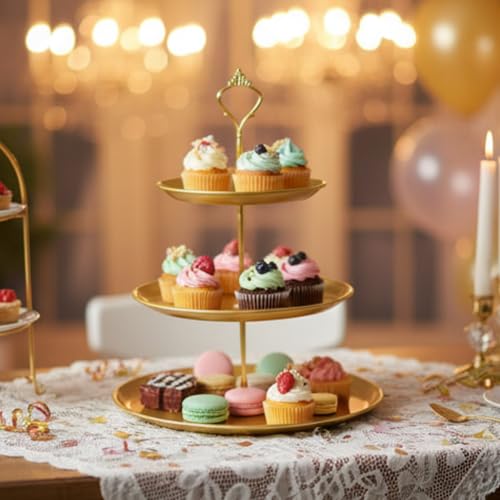 Présentoir à gâteaux doré et support cupcake en métal pour buffet - 8