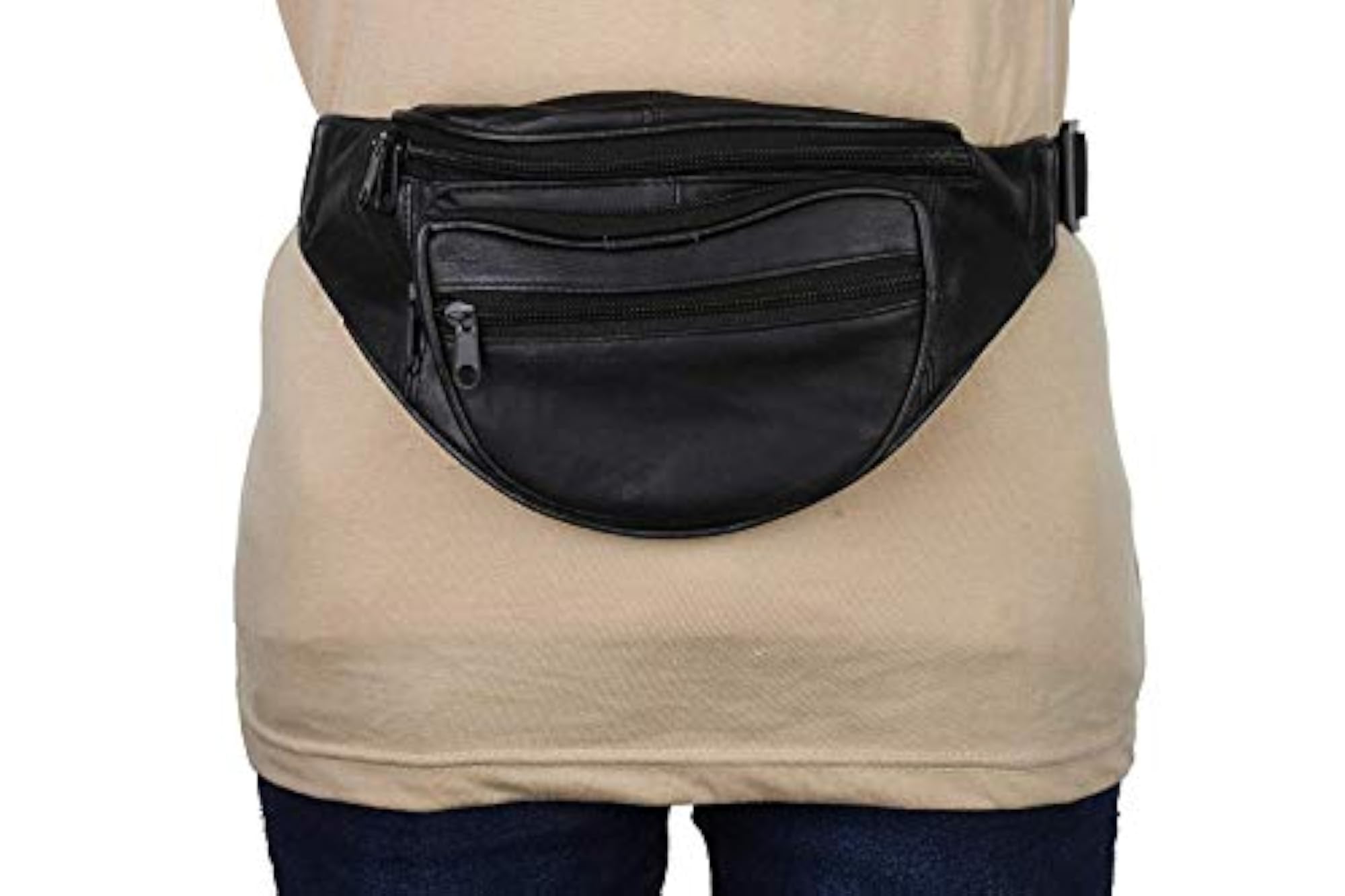 Unisex Black Leather Waist Pack, Elegant and Practical