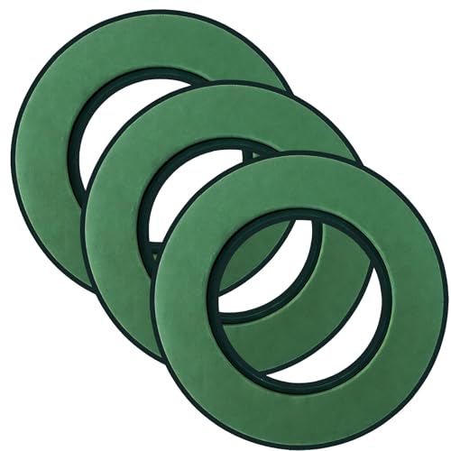 LDXDRU 3 Stücke Steckschaum Kranz Rund Steckschaum-Ring 30cm Steckmasse Nasssteckschaum Set Steckmoos mit Auffangschale Steckschwamm zum Basteln für Feiern Hochzeit Geschenke Blumensteckschaum