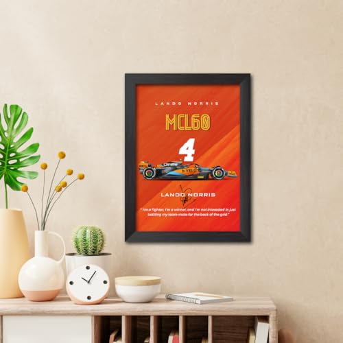 Image of TenorArts Lando Norris Poster Frame F1 Racing Car MCL 60 Formula One Photo Framed Painting with Matt Finish Black Textures (12 inches x 9inches)