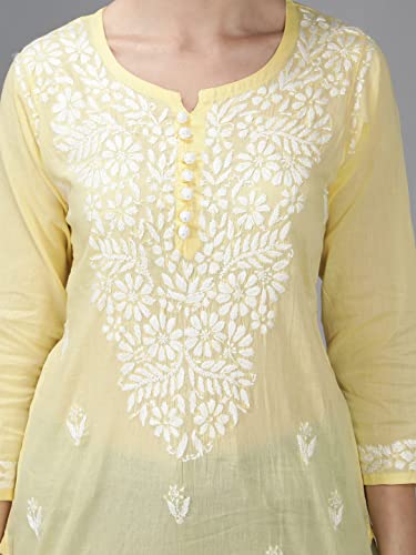 Image of Seva Chikan Hand Embroidered Lucknowi Chikankari Cotton Short Top Tunic for Women SCL9017