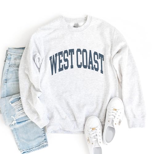 West Coast Sweatshirt, Cute Beach Pullover, Faded Vintage Aesthetic Varsity, Trendy Travel Destination Gift For Him or Her, Unisex Crewneck Sweatshirt4