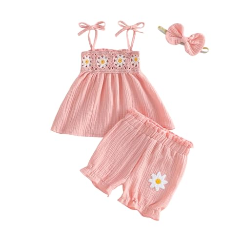 Image of NEVUQO Toddler Baby Girl Summer Clothes Floral 2 Piece Outfits Little Kids Halter Short Sets 6 12 18 24 Months 2T 3T 4T