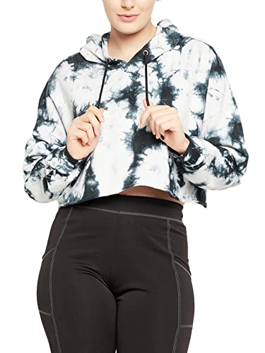 Image of Clovia Women's Cotton Comfort Fit Tie-Dye Print Cropped Hoodie