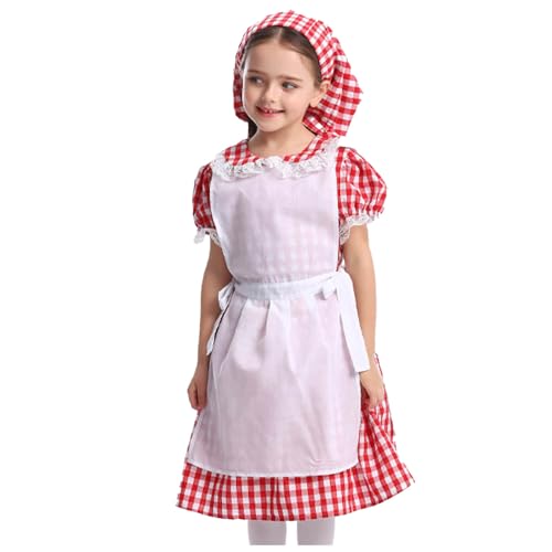 Niños Niñas Verano Oktoberfest manga corta vestido falda ropa medieval vestido de novia más tamaño, rojo, L