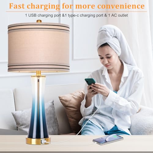 Set of 2 Modern 27.4 Dimmable Touch Table Lamps with USB Ports - Blue