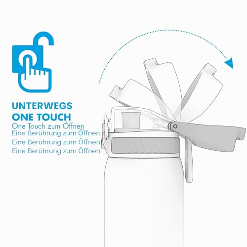 ion8 Leicht Stahl-Trinkflasche, 600 ml, Nicht Isoliert Auslaufsicher, Einhandöffnung, Sichere Verriegelung, Spülmaschinenfest, Klappdeckel… – Ansicht 2