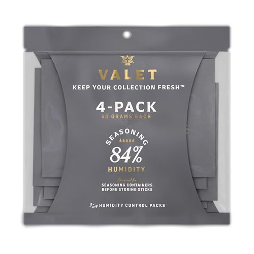 Valet 84% Two-Way Humidity Packs 4-Pack (60g), Two-Way Humidity Control Packs Seasoning Kit, Wood Container Prep, Made in USA